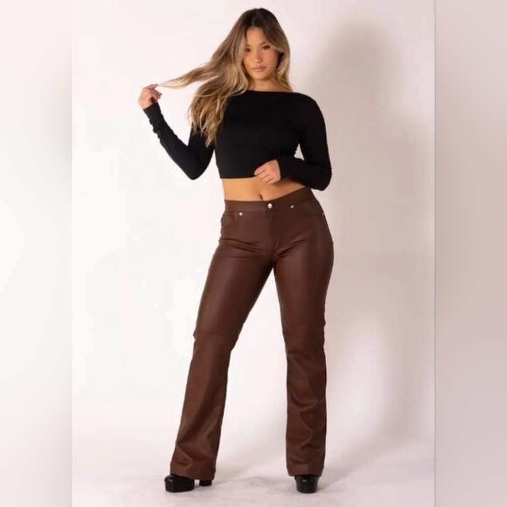 REVICE High Street Faux Leather Flare Pants Brown Size 29 - Picture 2 of 14